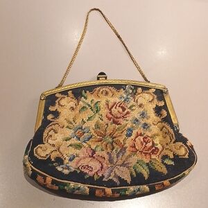 Antique Floral Tapestry Evening Bag Made in Hungary